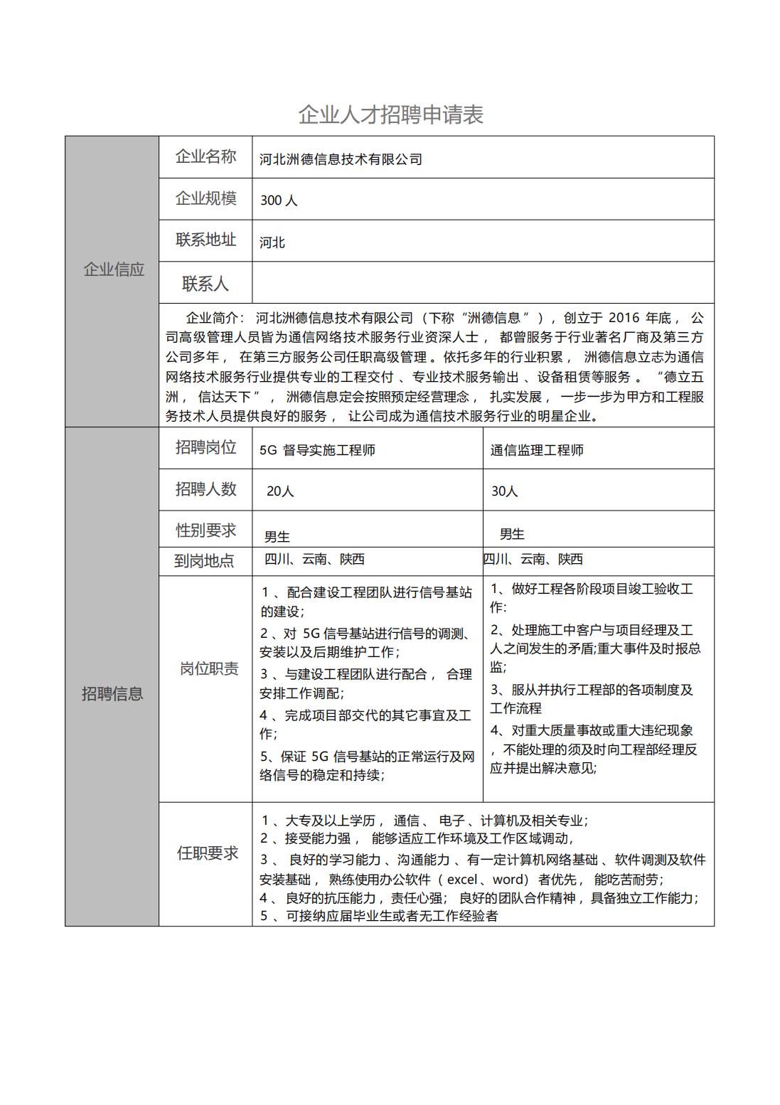 【就业信息】河北洲德信息技术有限公司招聘简章