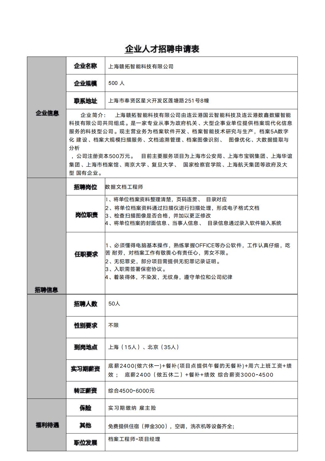 【就业信息】上海赣拓智能科技有限公司招聘简章